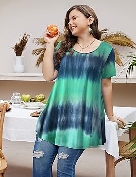 MONNURO Womens Plus Size Short Sleeve Casual Loose Fit Flare
